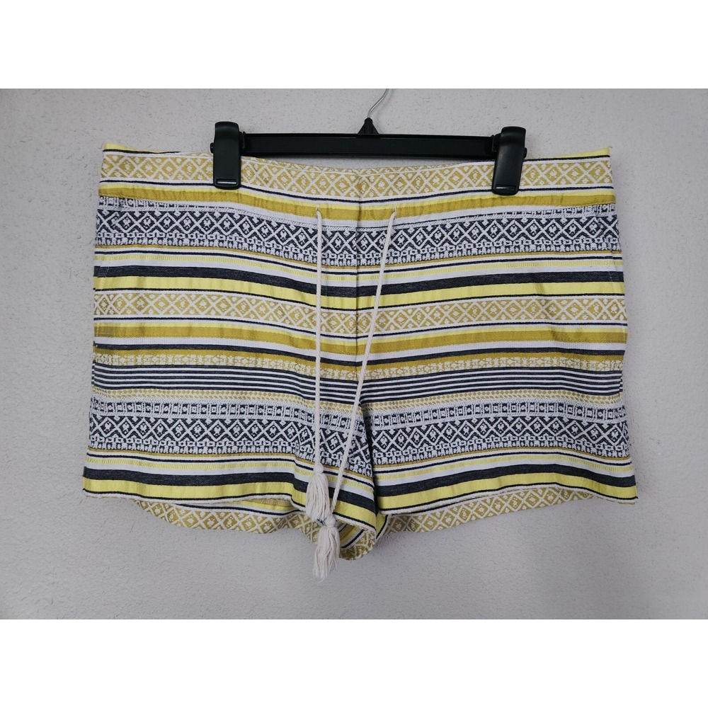 Loft‎ Riviera Geometric Stripe Yellow Blue Tassel Tie Shorts Womens 14